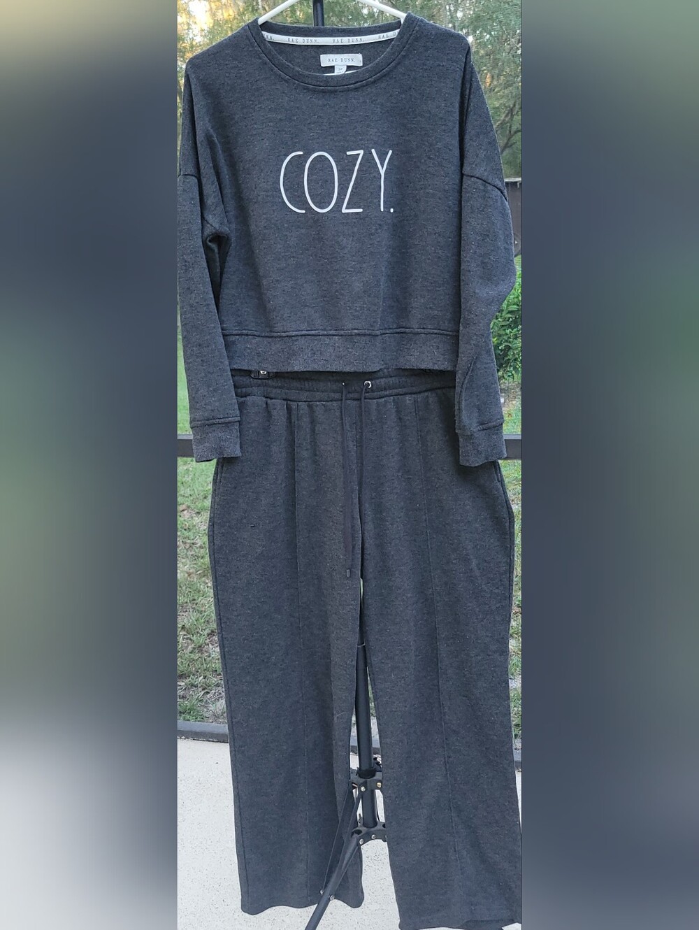 Rae Dunn COZY Lounge Set Womens Small Gray Cropped Sweatshirt Wide Leg Pants
